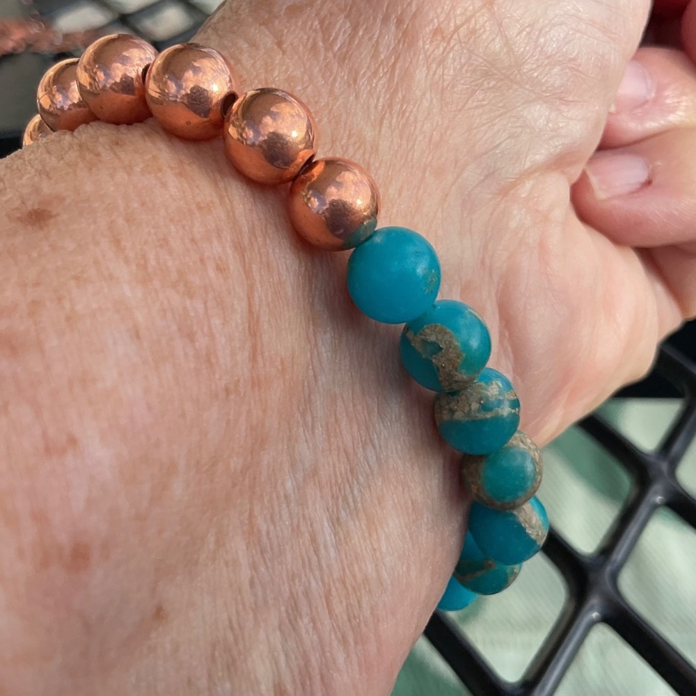 Artisan made Bracelet Copper and Turquoise Beads New - Picture 4 of 8